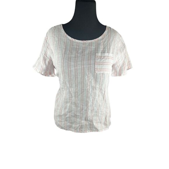 Christian Siriano white pink striped 100% linen high low blouse shirt large new - Picture 1 of 6